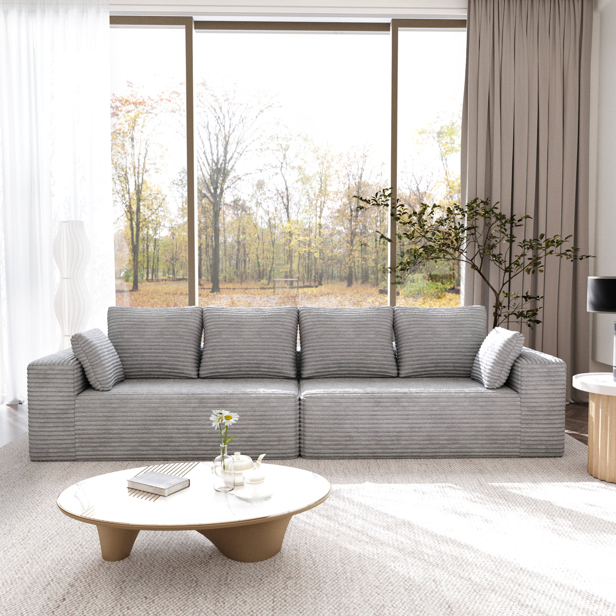 Modern Horizontal-Rib Fabric 4-Seater Sofa – 4-Color Options, Modular Upholstered Sofa for Living Room