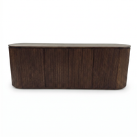 【LAS VEGAS MARKET EXHIBIT】Fluted 4-Door Oval Sideboard, Dark Walnut Finished Wood Ribbed Credenza with Fixed Internal Storage Shelves