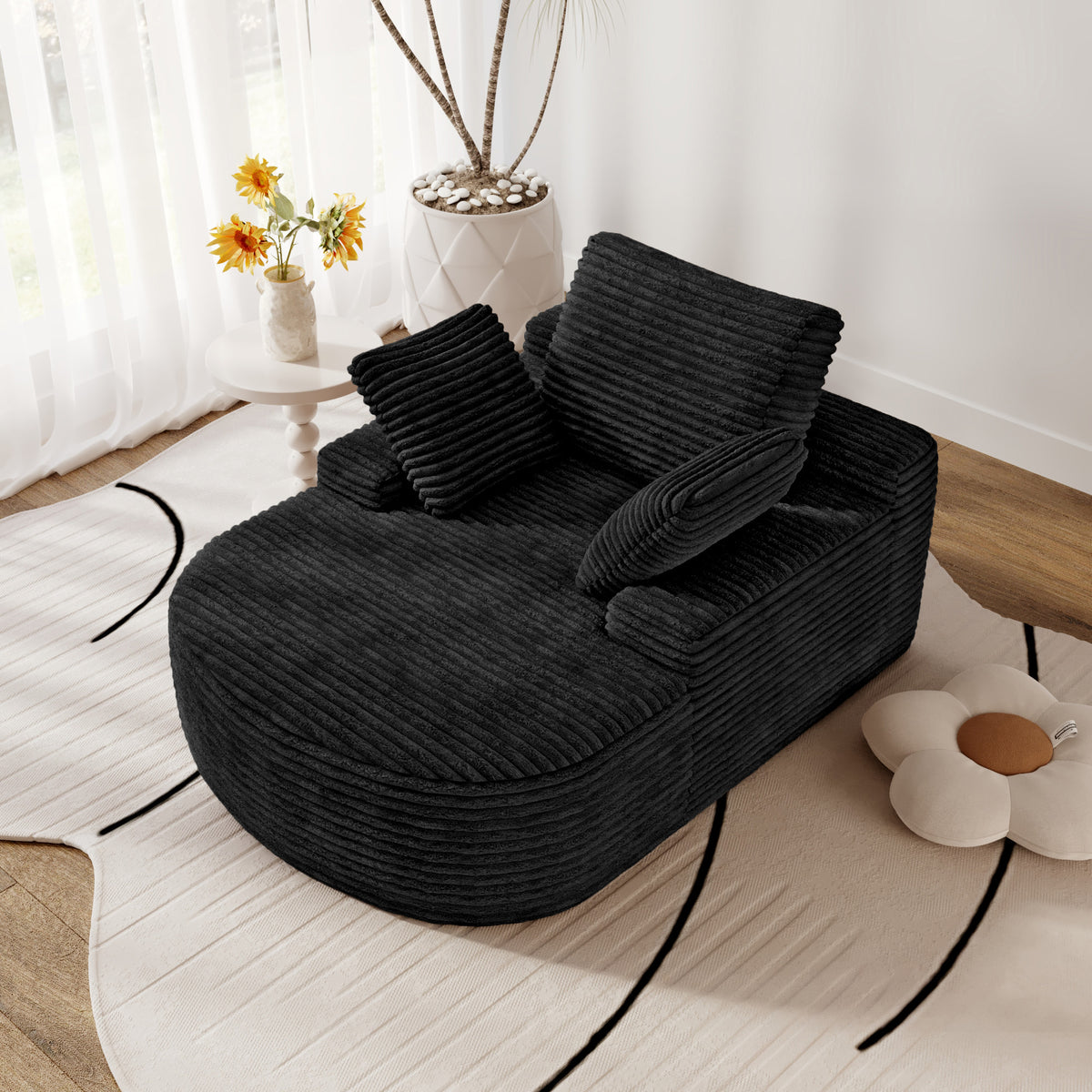 Double Armrest Chaise Lounge Lazy Sofa, Compressed Full Sponge Single Couch, 4 Color Options Corduroy Accent Chair