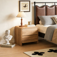 Natural Wood Tone 2-Drawer Nightstand, Modern Minimalist Bedside Table