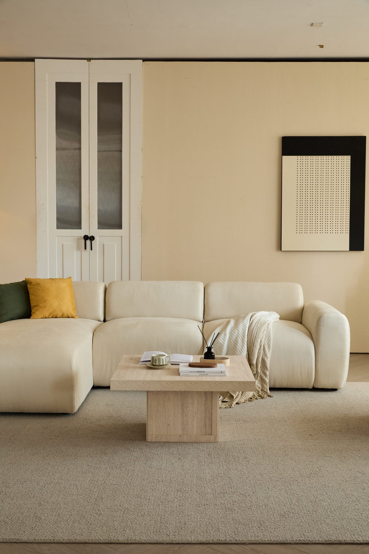 Square Travertine-Top Coffee Table