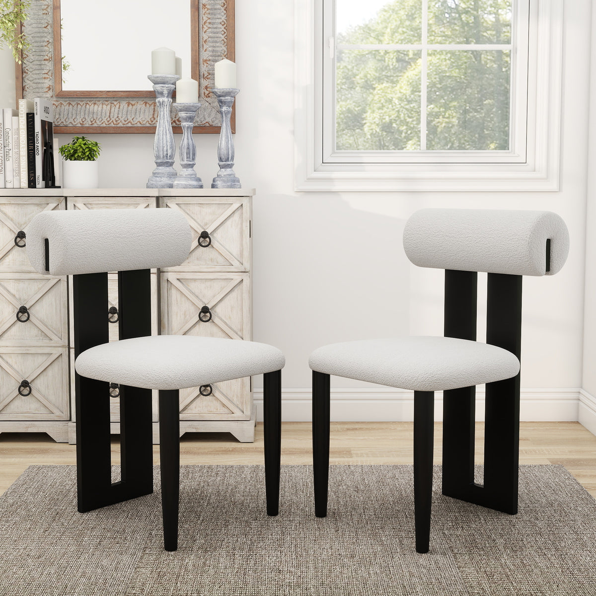 Modern Light Luxury Teddy Fabric Dining Chair Set of 2