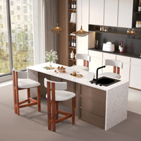 Minimalist Upholstered Counter Bar Stool Set, Walnut Solid Wood Frame, 2-Pack Per Box