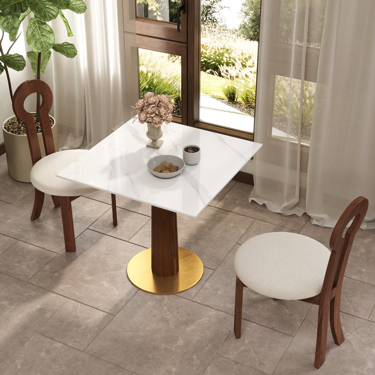 Light Luxury Conversation Table – Multi-Shape & Material Options + Column-Pattern Solid Wood Leg, Light Retro Leisure Table