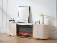 Modern Travertine Panel TV Stand with Fireplace