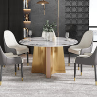 2 Sizes & 3 Colors Round Sintered Stone Dining Table – Optional Rotating Lazy Susan, Gold-Rose Gold Pedestal Base for Luxury Home