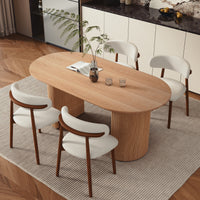 Modern Oval Fluted Pedestal Dining Table – Solid Wood Grain Tabletop for Dining Room