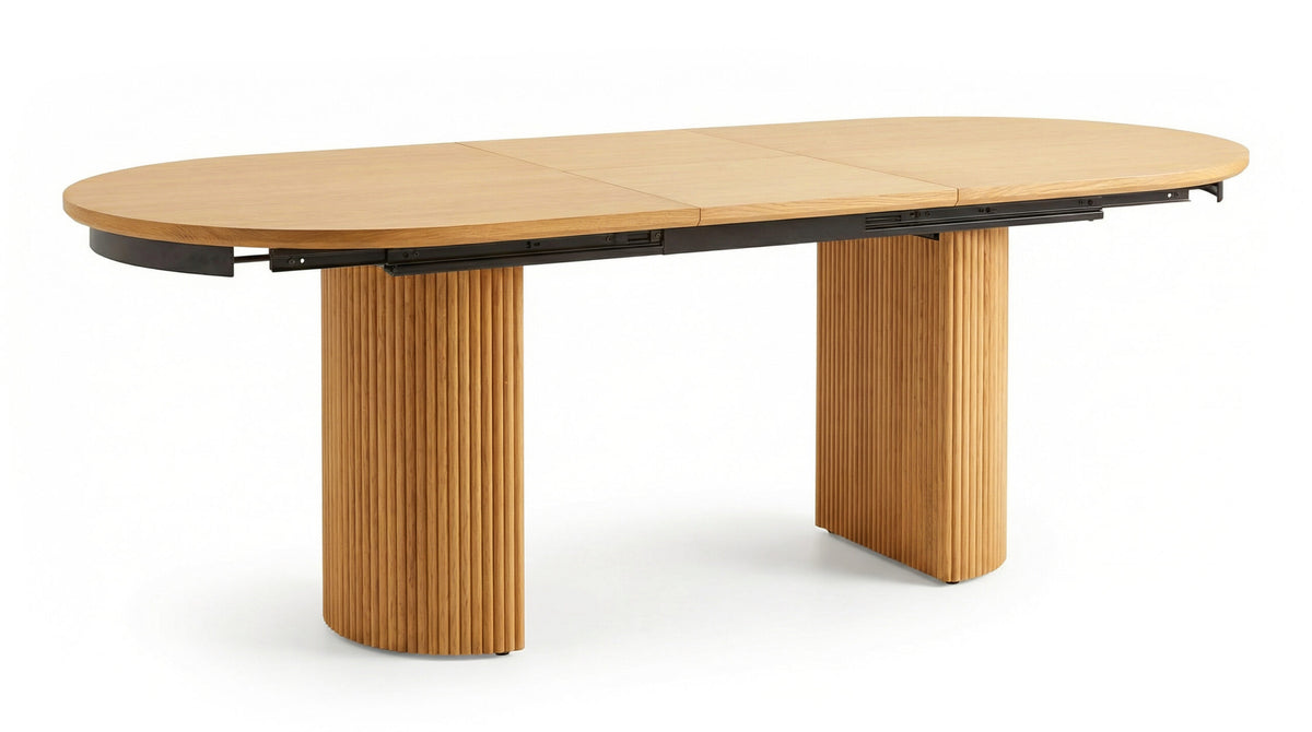 【LAS VEGAS MARKET EXHIBIT】Extendable Oval Dining Table – Solid Oak Wood Table with Fluted Legs