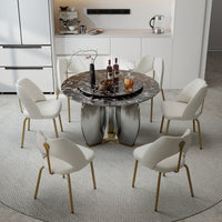 Mirrored Base Round Dining Table – 2 Color/Size Marble Tabletop Options, Optional Lazy Susan