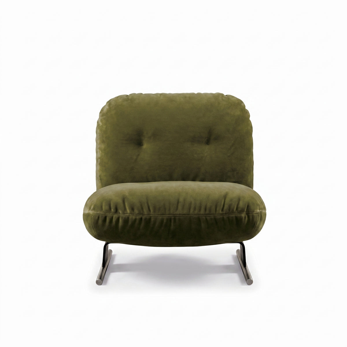 【LAS VEGAS MARKET EXHIBIT】Frosted Velvet Tufted Armless Lounge Accent Chair, Dual-Tube Metal Slide Base Low Profile Leisure Chair