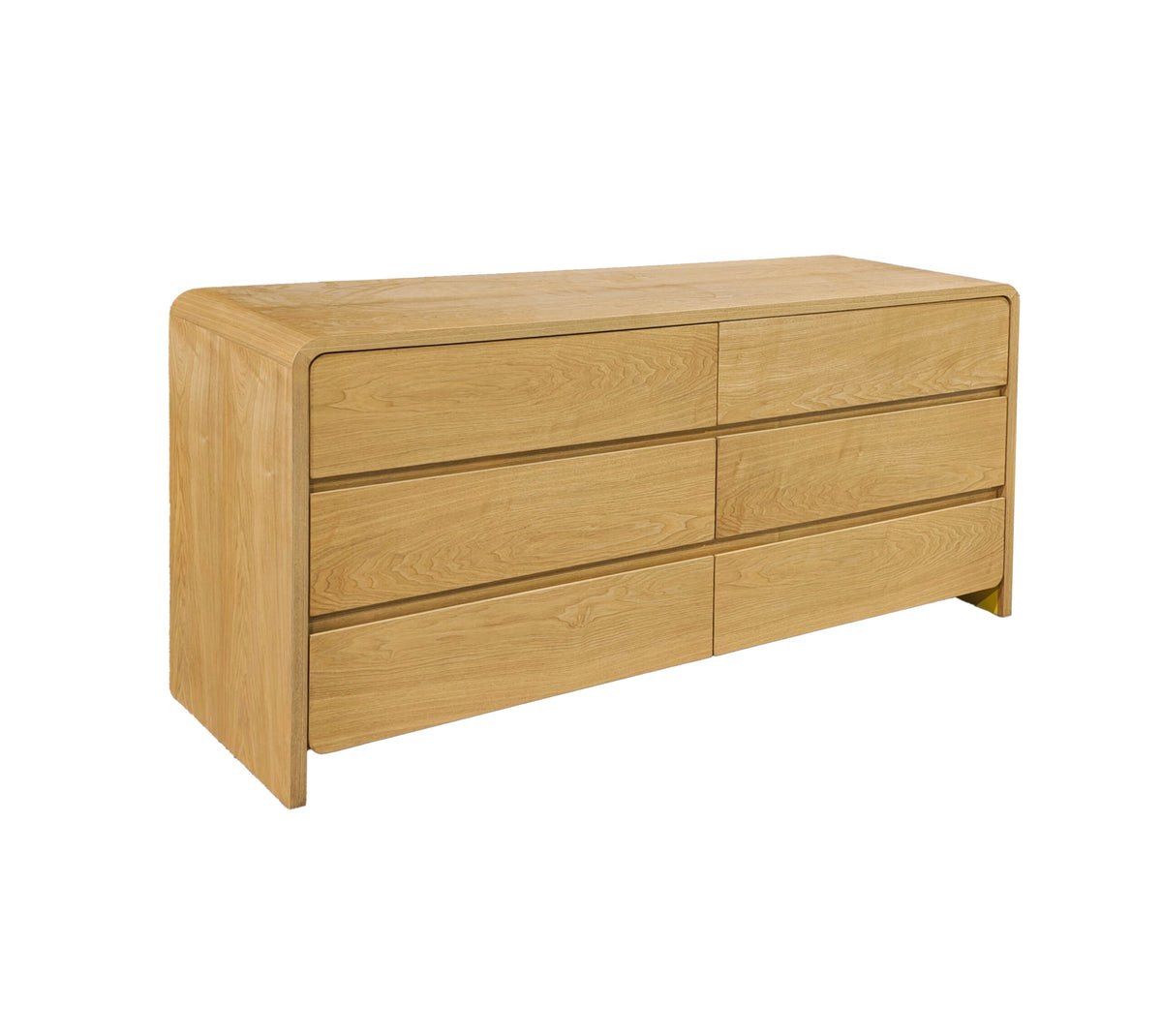 【LAS VEGAS MARKET EXHIBIT】Solid Oak 6-Drawer Wide Dresser, Full Rounded Edge Minimalist Wood Chest of Drawers for Bedroom Storage
