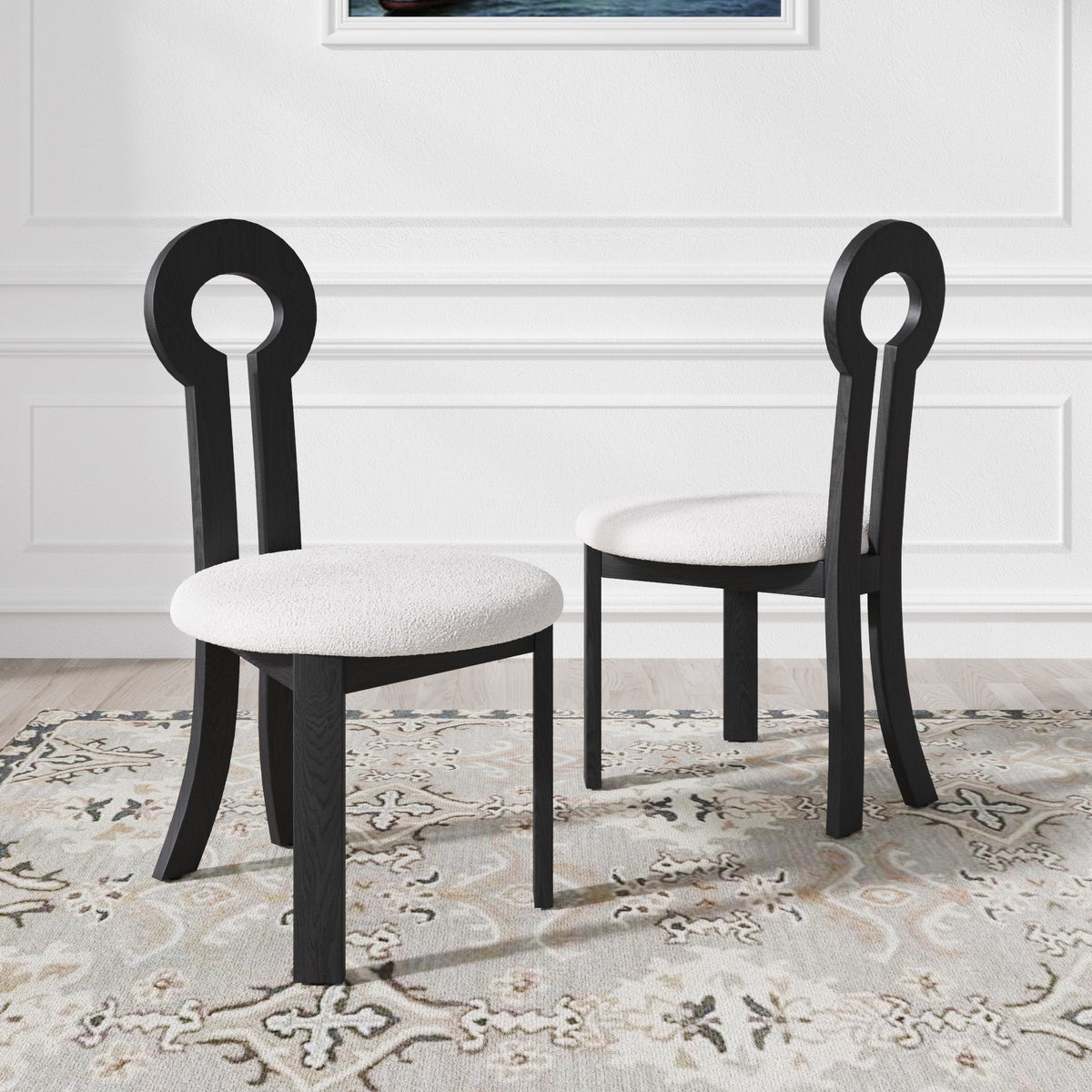 Vintage Wooden Hollow Back Dining Chair Set of 2 – Sherpa Cushion Artistic Design for Dining Room & Living Room