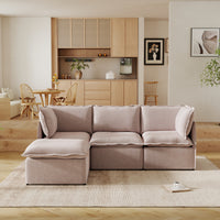Modular L-Shaped Linen-Look Sectional Sofa, 4 Color Options, Freely Reconfigurable Couch with Removable Washable Covers & Sturdy Iron Frame