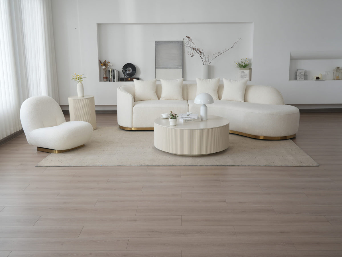 Contemporary Curved Couch in Sherpa Cover