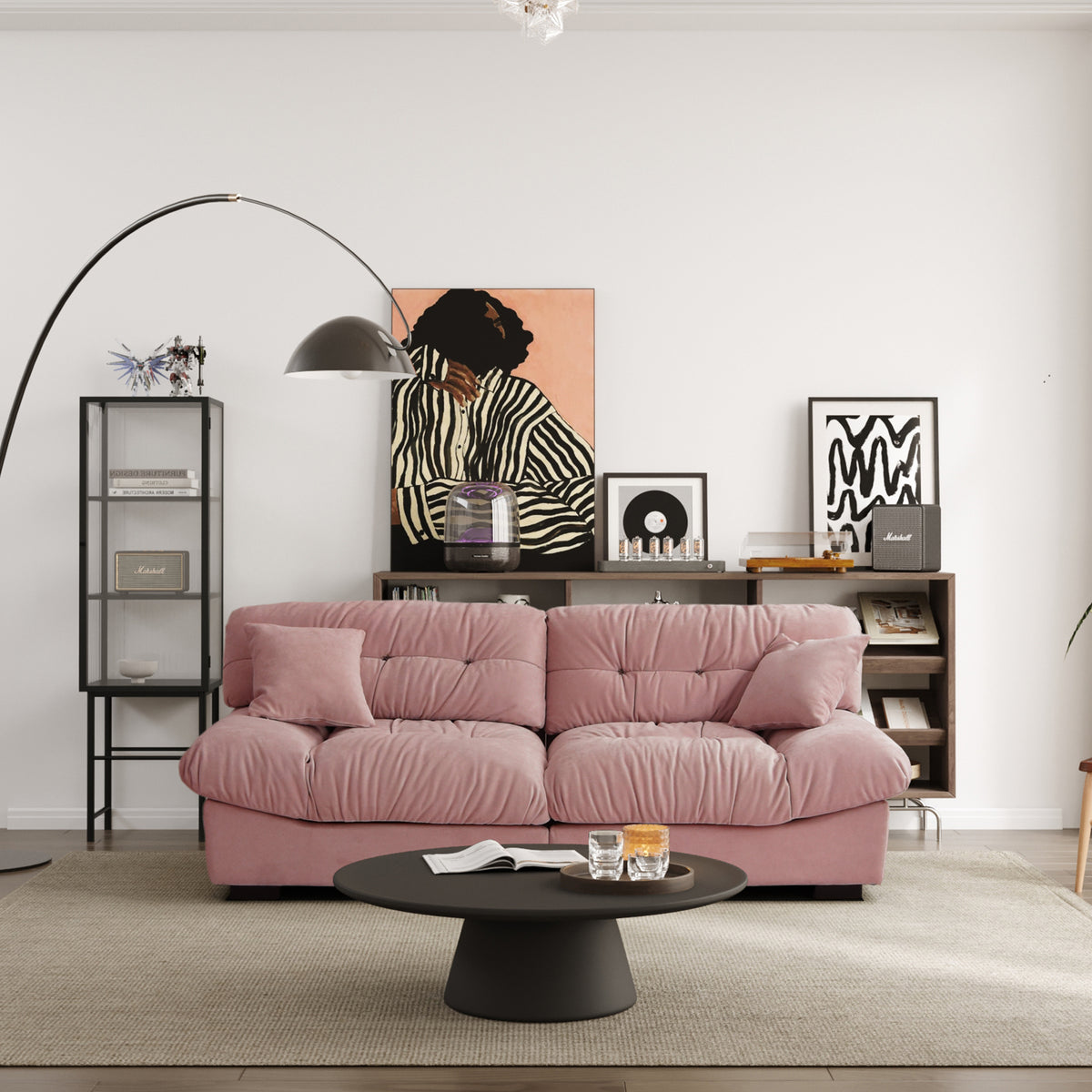 Puff-Style Cushioned Modular Sofa – Soft Velvet Fabric + 3D Quilting, Retro Relaxed Vibe Living Room Sofa