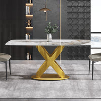 63/70.9inch Sizes & 3 Colors Rectangular Marble Dining Table – Gold/Black Carbon Steel X-Base