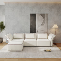 Boucle Fabric Modular Sectional Sofa with Chaise, Detachable Slipcover Contrast Stitch Block Sofa for Living Room
