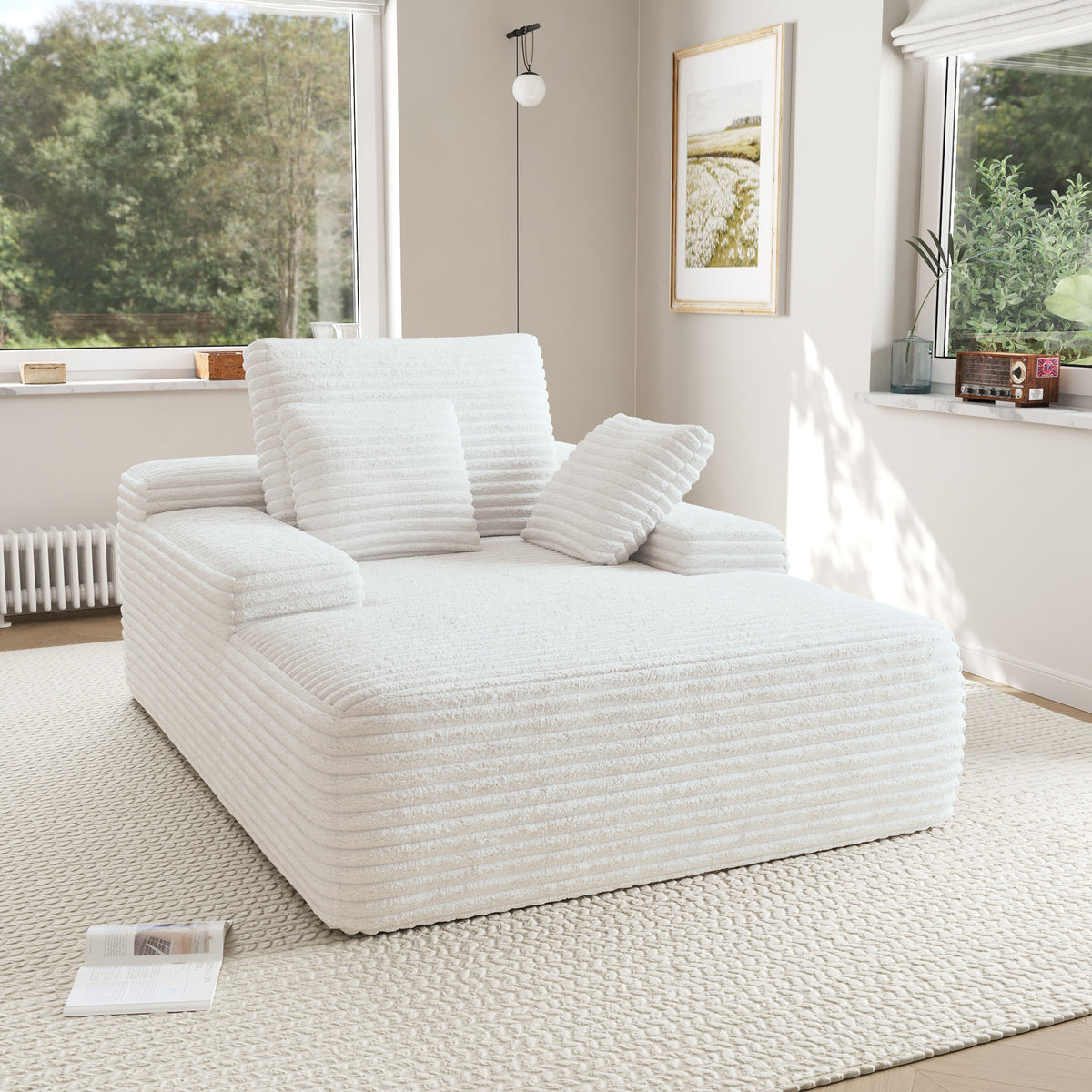 Modular Corduroy Lazy Sofa – Convertible Single Chaise Lounge with Pillows for Living Room/Bedroom
