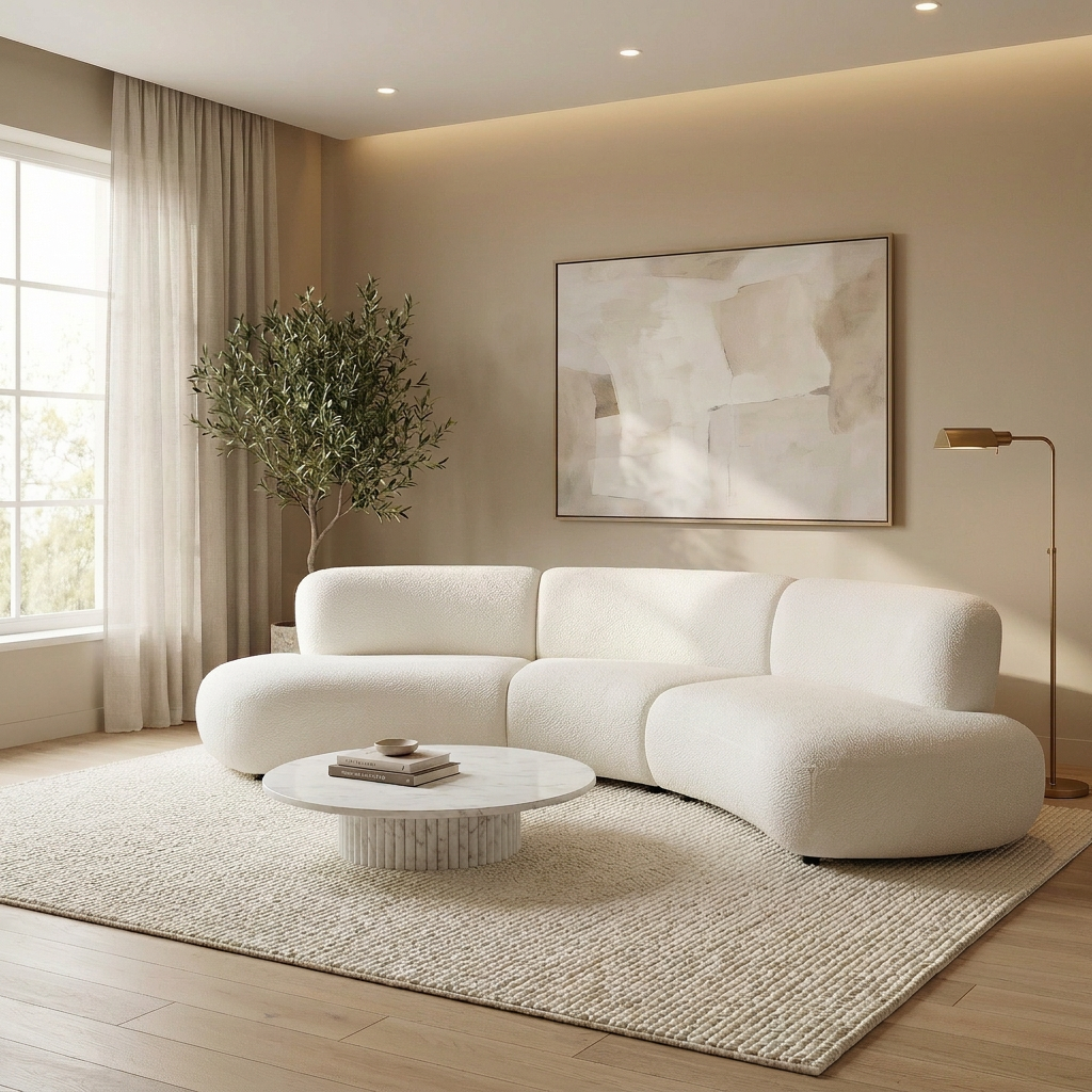 Curved Modular Sofa with Textured Fabric – Modern Minimalist Sectional