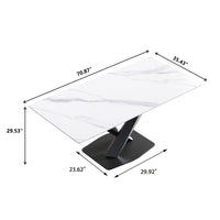3 Sizes & 3 Colors Rectangular Dining Table – 2-Tone X-Shaped Metal Pedestal Base