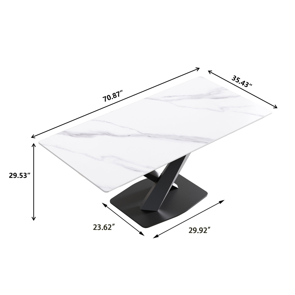 3 Sizes & 3 Colors Rectangular Dining Table – 2-Tone X-Shaped Metal Pedestal Base