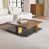 Walnut & Black Ash Square Coffee Table with Gold Accents