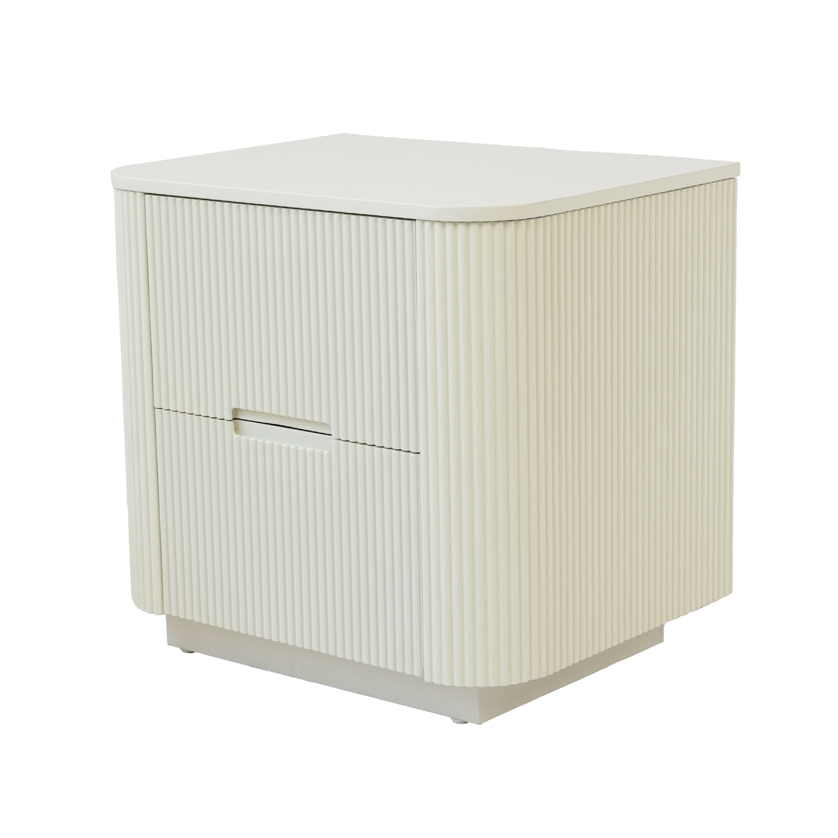 Fluted 2-Drawer Nightstand with Rounded Edges – Modern Minimalist Bedside Table