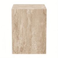 Travertine Veneer Block Side Table – Lightweight Accent Table for Living Room