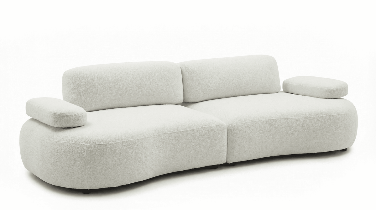 Modular Boucle Curved Sofa with Adjustable Armrest & Backrest, 2-Seater Cloud Couch for Living Room
