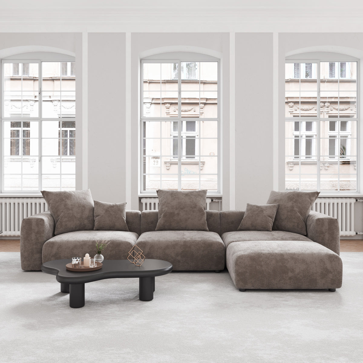Modern Minimalist Corduroy Modular Sectional Sofa, L-Shaped Multi-Seater Fabric Couch, Freely Reconfigurable Sofa for Large Living Rooms