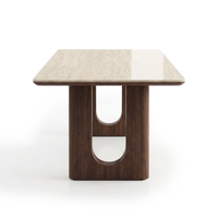 Travertine Top Dining Table with Walnut Base – Modern Rectangular Kitchen Table