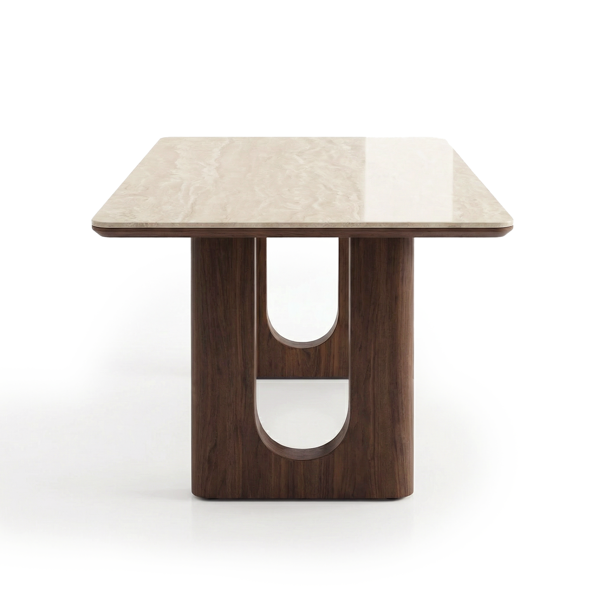 Travertine Top Dining Table with Walnut Base – Modern Rectangular Kitchen Table