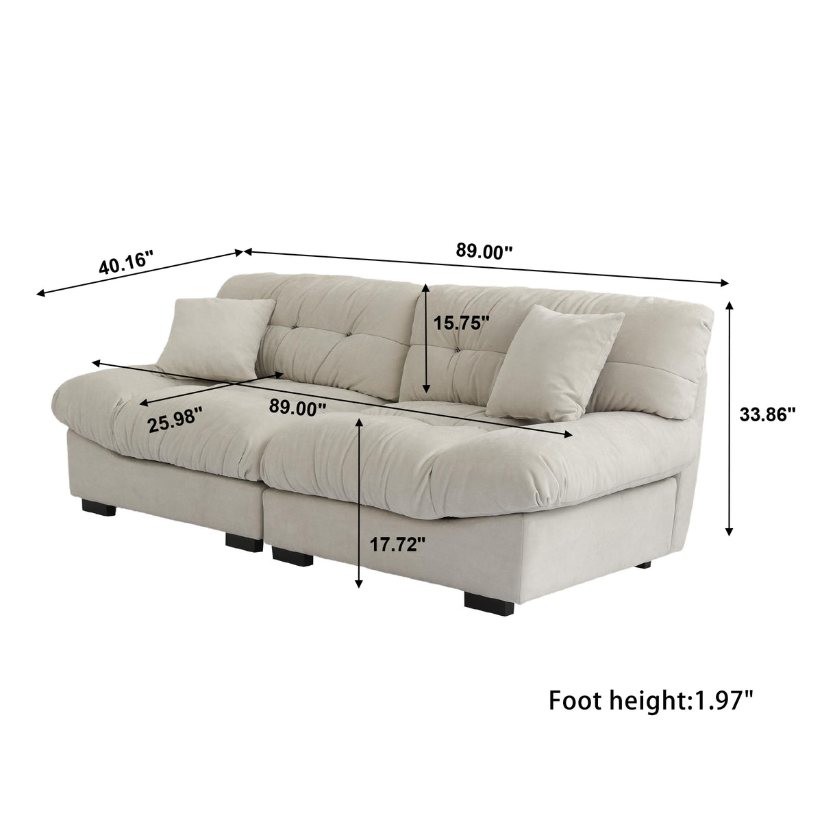 Puff-Style Cushioned Modular Sofa – Soft Velvet Fabric + 3D Quilting, Retro Relaxed Vibe Living Room Sofa