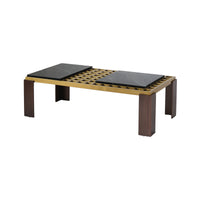 Modern Coffee Table with Artificial Marble Tops, Stainless Steel Grid, and Iron Legs