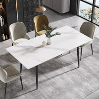 3 Sizes & 3 Colors Rectangular Dining Table – 2-Tone Tapered Metal Legs