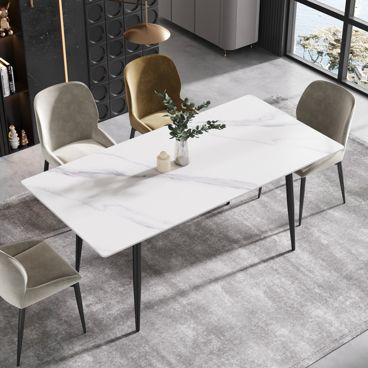 3 Sizes & 3 Colors Rectangular Dining Table – 2-Tone Tapered Metal Legs