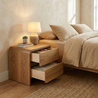 Natural Wood Tone 2-Drawer Nightstand, Modern Minimalist Bedside Table