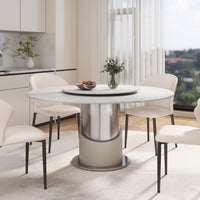 2 Sizes & 3 Colors Sintered Stone Dining Table Optional Rotating Tray Light Luxury Round Table Set for Home