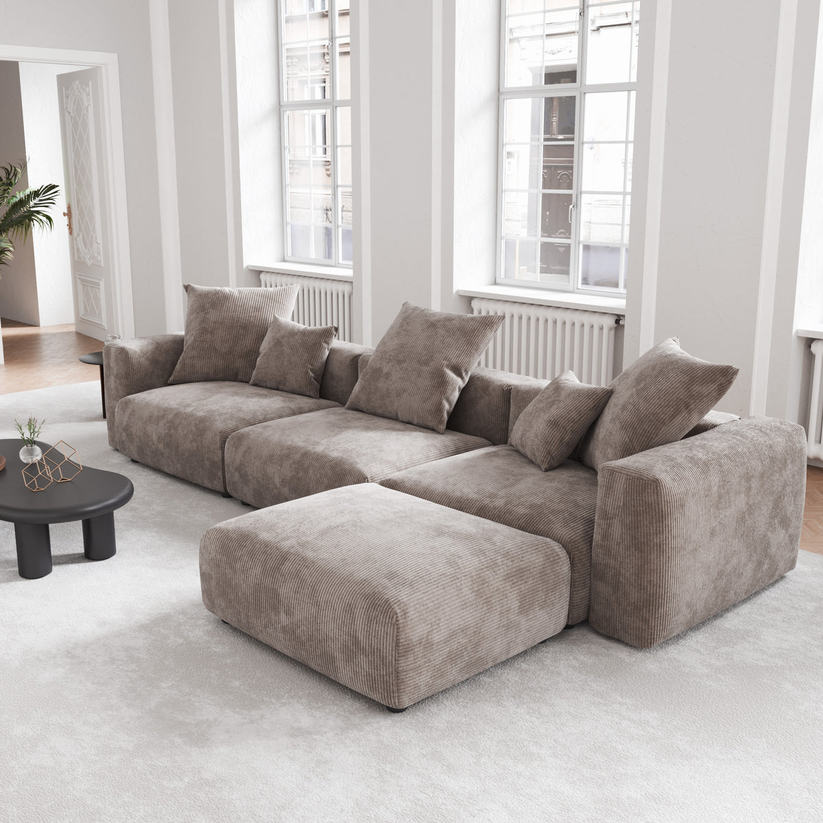 Modern Minimalist Corduroy Modular Sectional Sofa, L-Shaped Multi-Seater Fabric Couch, Freely Reconfigurable Sofa for Large Living Rooms