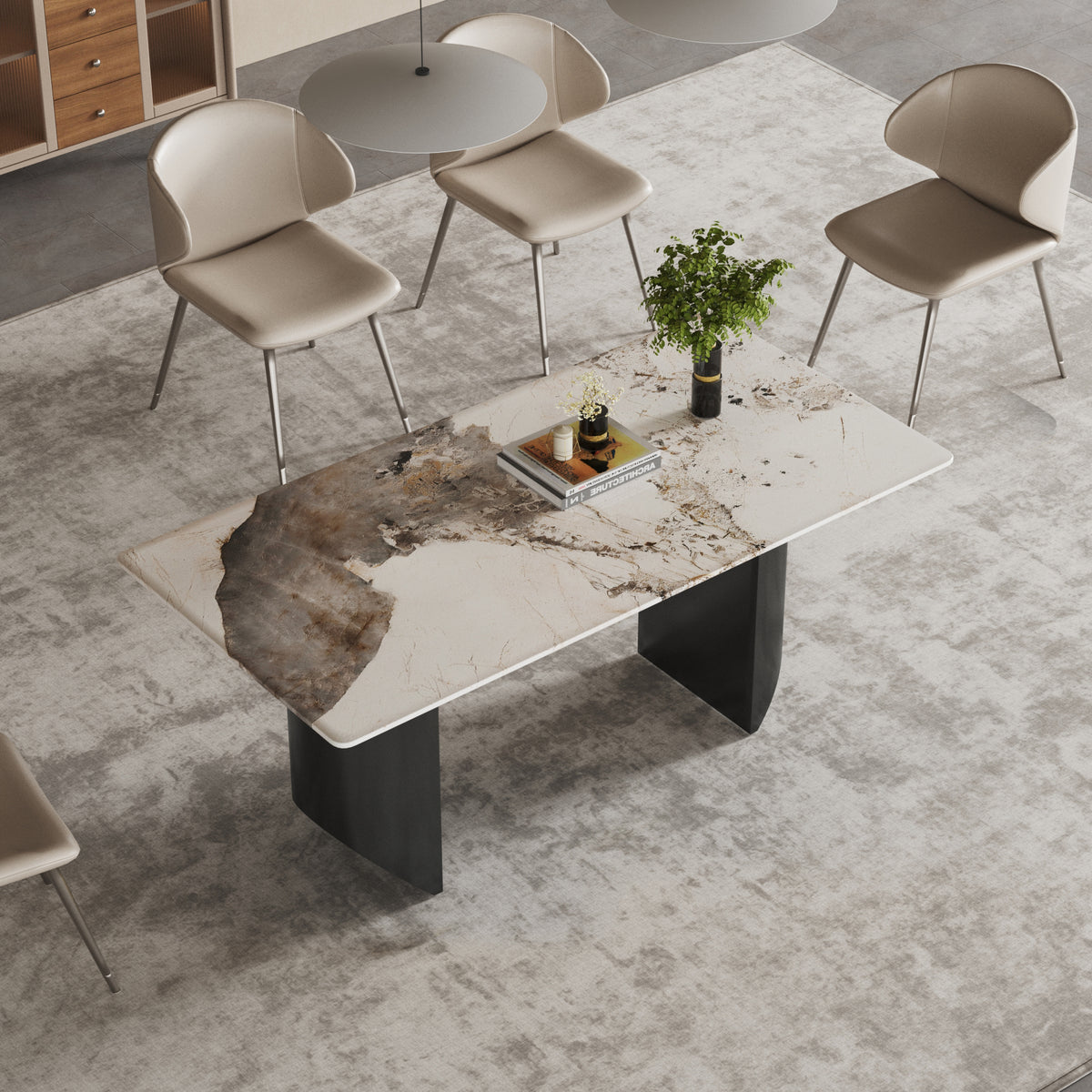 Modern Marble Dining Table, Rectangular Center Tables for Home Living Room