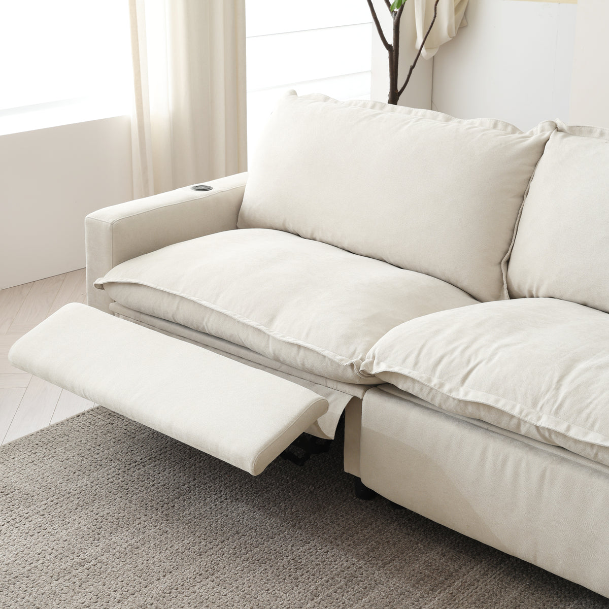 Solid Wood Frame L-Shaped Linen Sectional Sofa with Functional Recliner, Wireless Charging, Zero Gravity Recline & Seat Heating, 3 Color Options