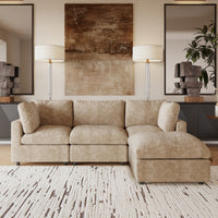 Modular Sofa with Ottoman – Chenille & Linen-Cotton Blend Fabric (4-Color Options), Sectional Sofa for Living Room