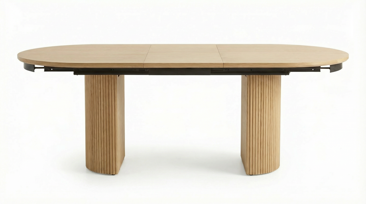 【LAS VEGAS MARKET EXHIBIT】Extendable Oval Dining Table – Solid Oak Wood Table with Fluted Legs