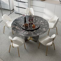 Mirrored Base Round Dining Table – 2 Color/Size Marble Tabletop Options, Optional Lazy Susan
