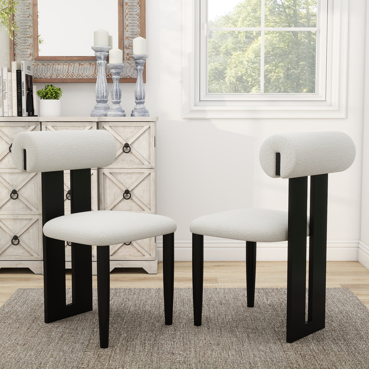 Modern Light Luxury Teddy Fabric Dining Chair Set of 2
