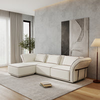 Boucle Fabric Modular Sectional Sofa with Chaise, Detachable Slipcover Contrast Stitch Block Sofa for Living Room