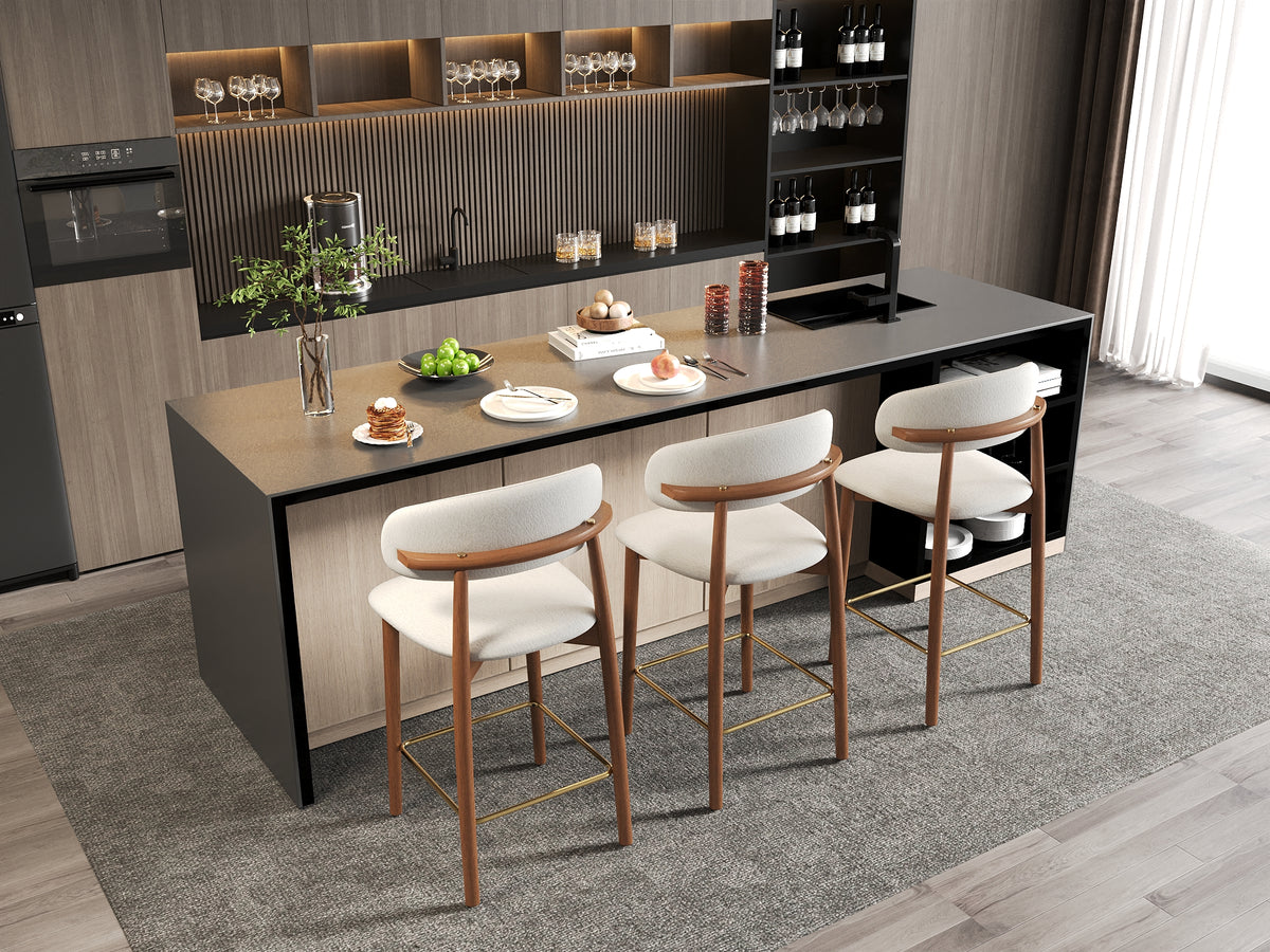 Modern Backrest Upholstered Bar Stool Set – Solid Wood Frame, Metal Footrest, 2-Pack Per Box