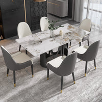 2 Sizes & 3 Colors Rectangular Dining Table – Artistic Cutout Metal Pedestal Base