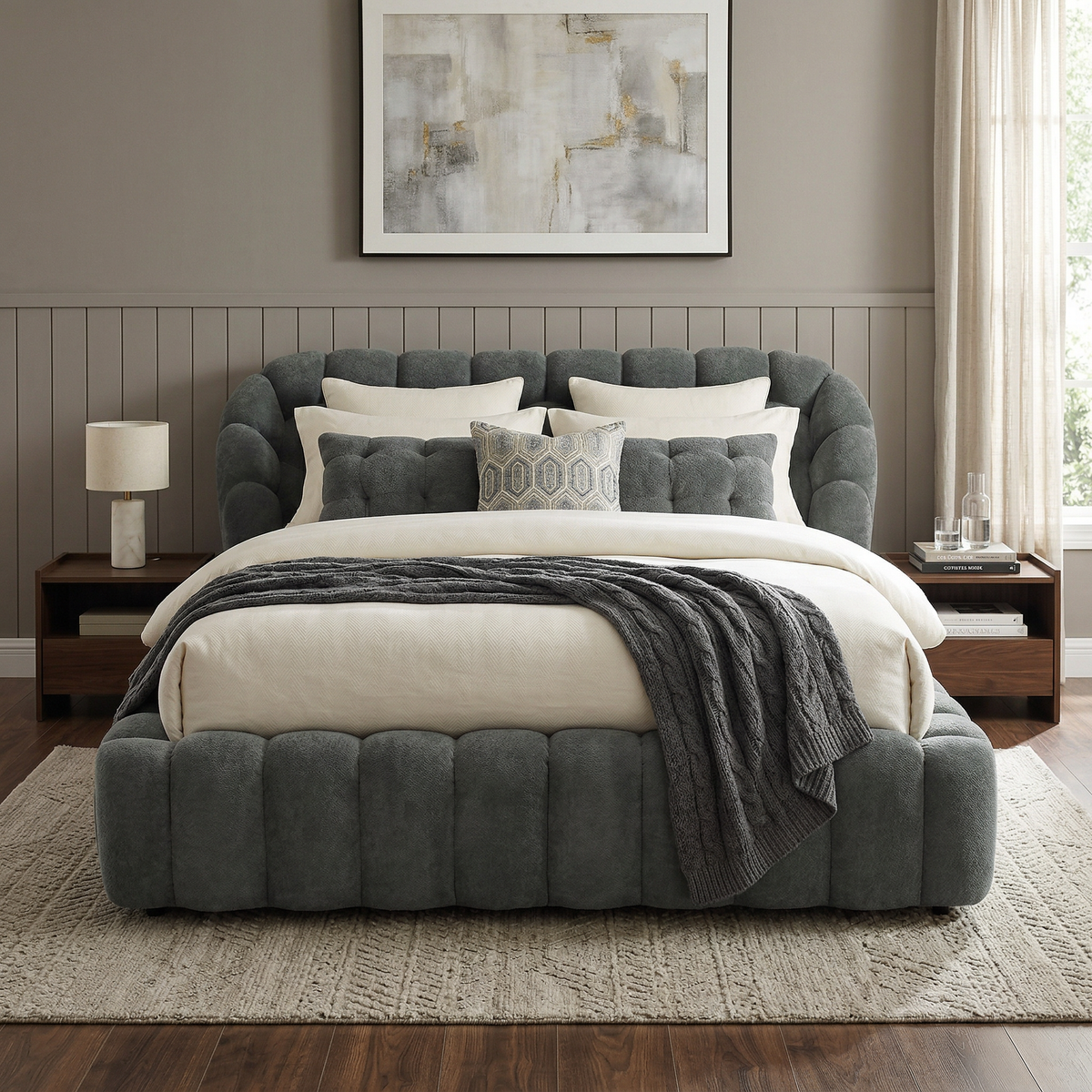 Modern Bubble Upholstered Platform Bed – 5 Color Options, Fits King Size Mattress (76″ × 80″)