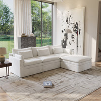 Fully Modular Linen-Look L-Shaped Sectional Sofa with Extra Thick Cushions, Removable Washable Slipcovers Reversible Chaise Couch
